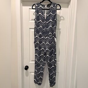 J Crew Navy and White Patterned Sleeveless Jumpsuit
